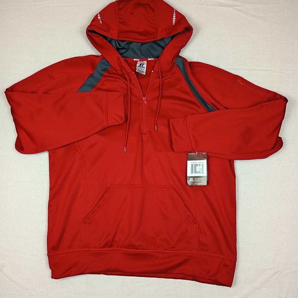 Russell Athletic Mens XL Dri-Power Quarter Zip Hoodie Red FT5EFM0 NWT